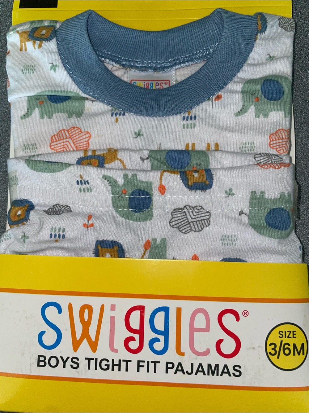 Swiggles White Pajama Set with Blue, Green & Orange Animal Print